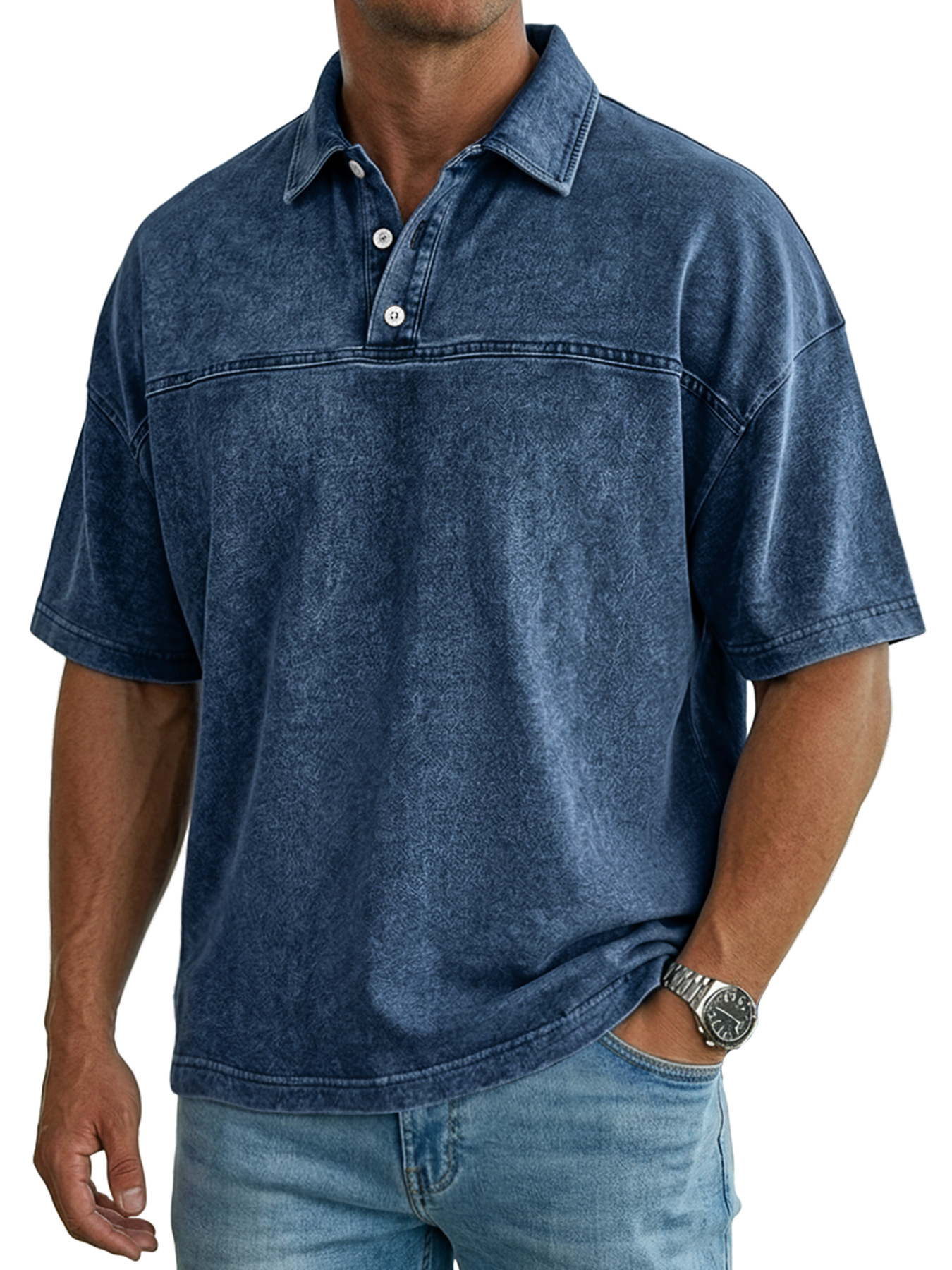 Men's Retro Collar Deconstructed Button Casual Short-Sleeve Polo Shirt