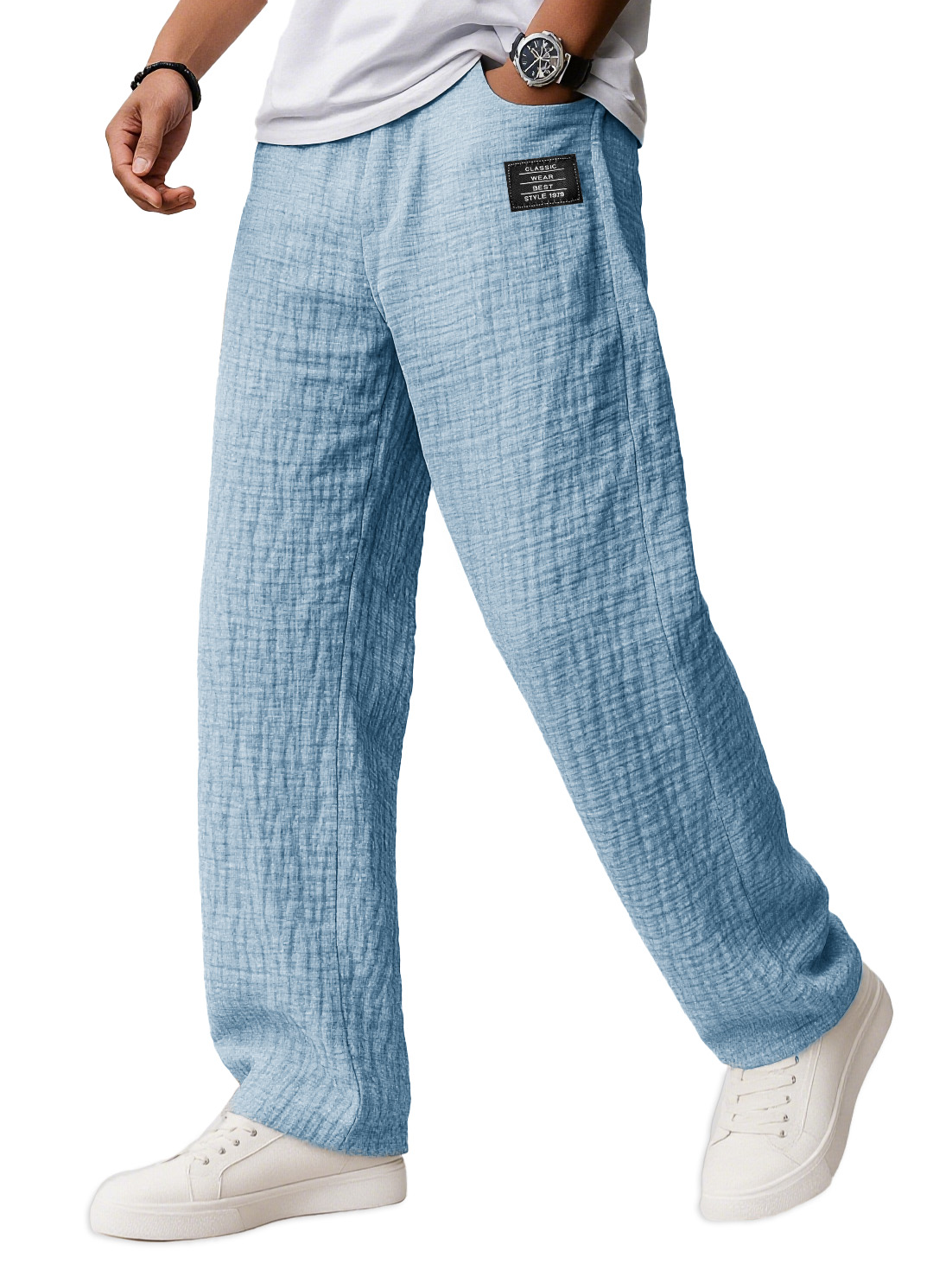 Men's Wear Fashionable Daily Texture Fabric Pockets Loose Tether Elastic Waist Embroidery Logo Pants