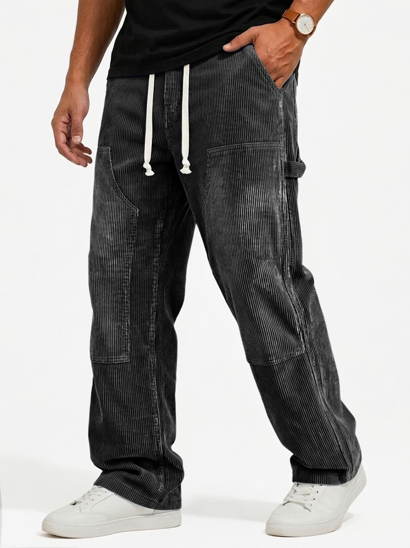 Men's Stylish Corduroy Cargo Trousers with Multiple Pockets