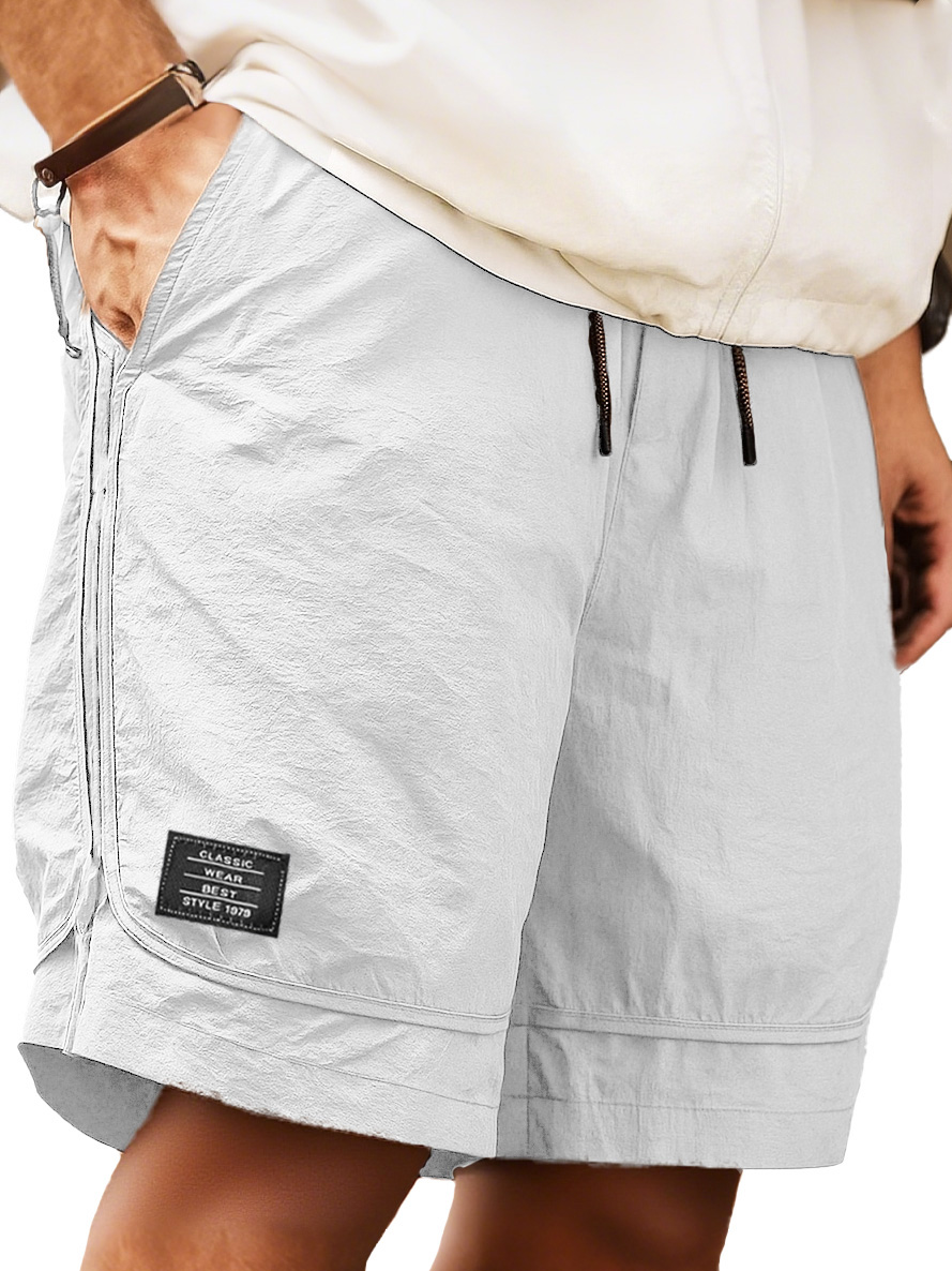 Men's Retro Outdoor Workwear Sports Quick-drying Embroidered Logo Elastic Waist Drawstring Pocket Shorts 