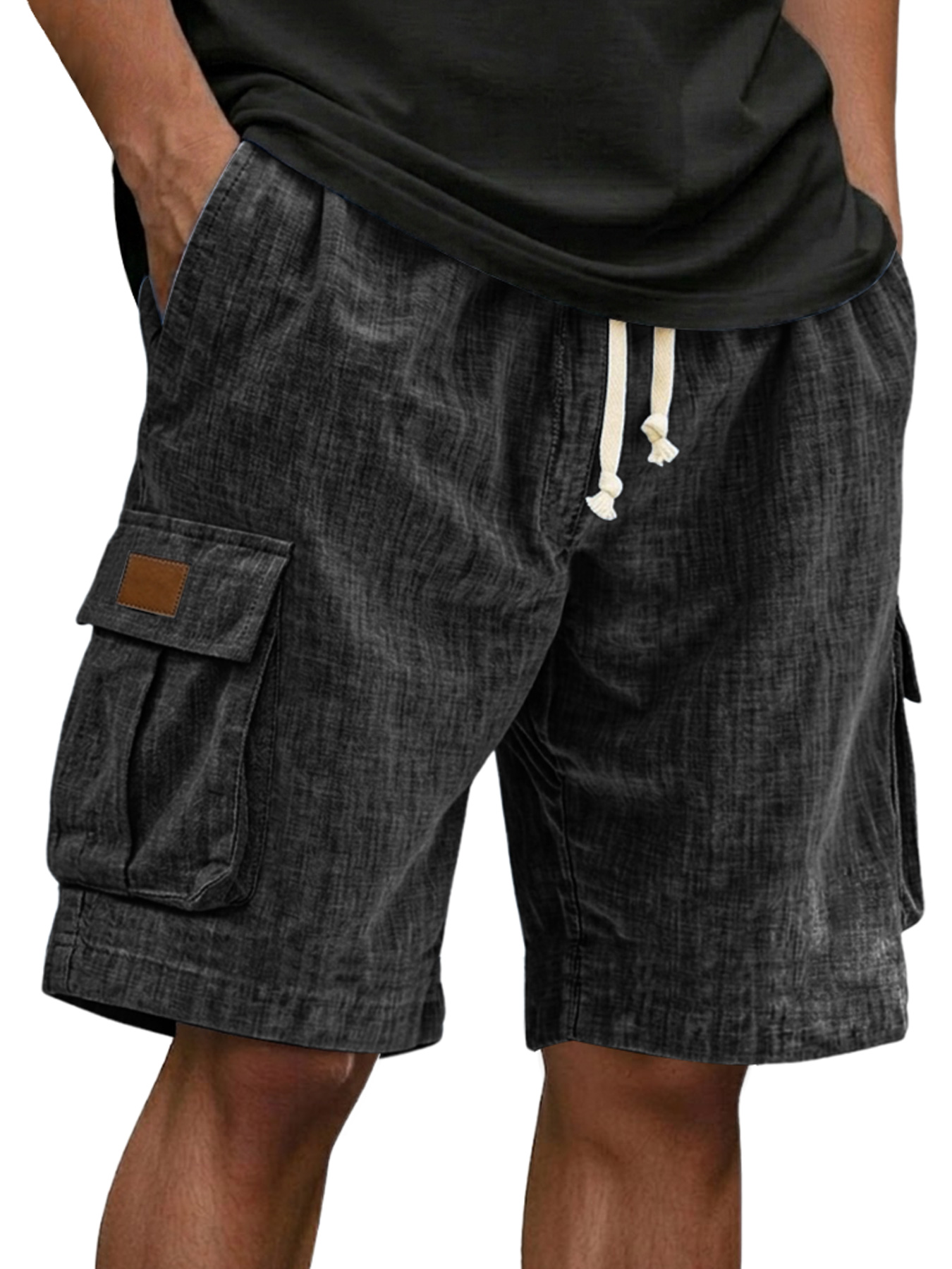 Men's Casual Linen Multi-pocket Embroidered Label Cargo Shorts