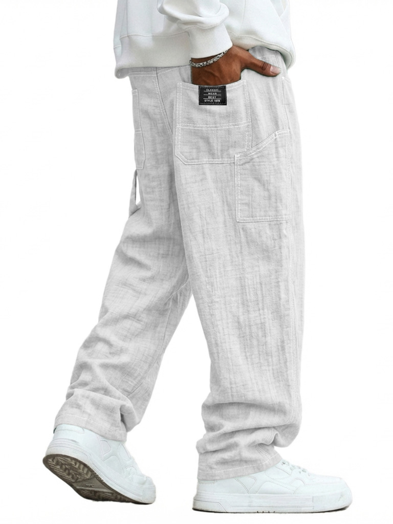 Men's Casual Linen Multi-Pocket Loose Long Trousers