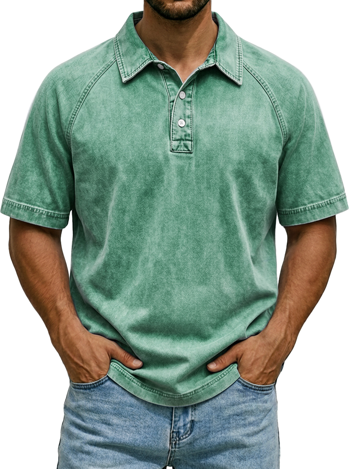 Men's Retro Raglan Collar Button Casual Short-Sleeve Polo Shirt