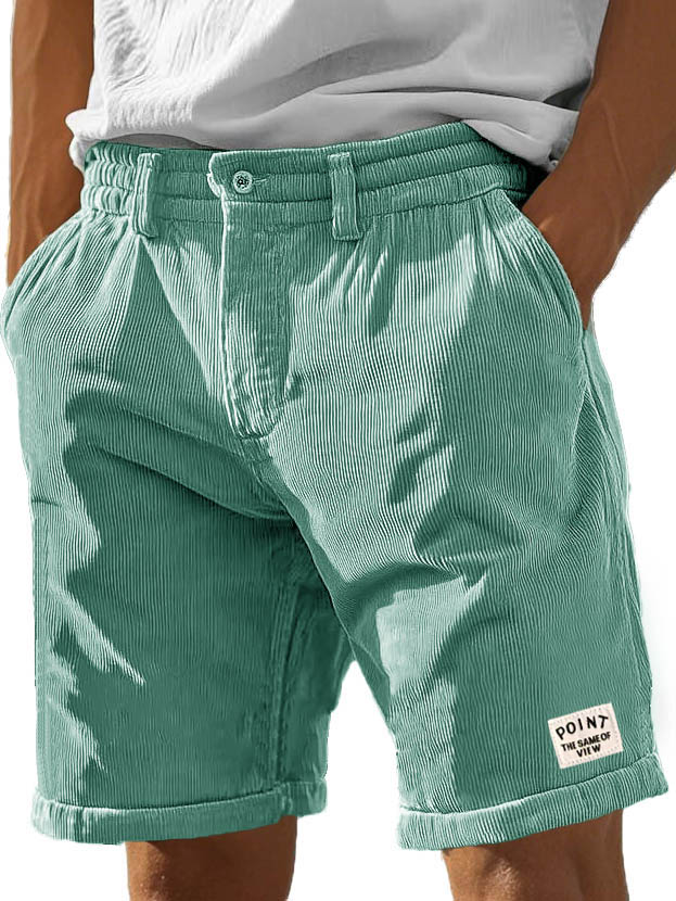 Men's Fashion Casual Corduroy Logo Embroidered Pocket Lace-up Shorts