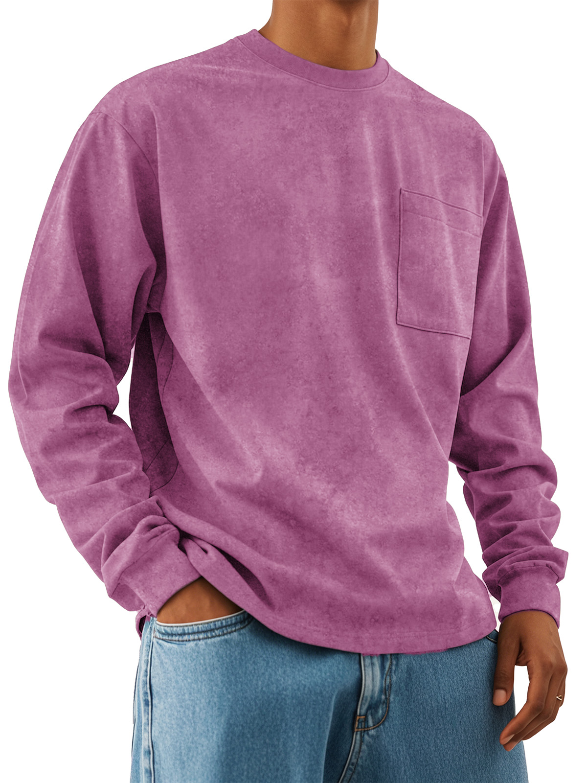 Men's Fashion Retro Casual Round Neck Pocket Long Sleeve T-shirt