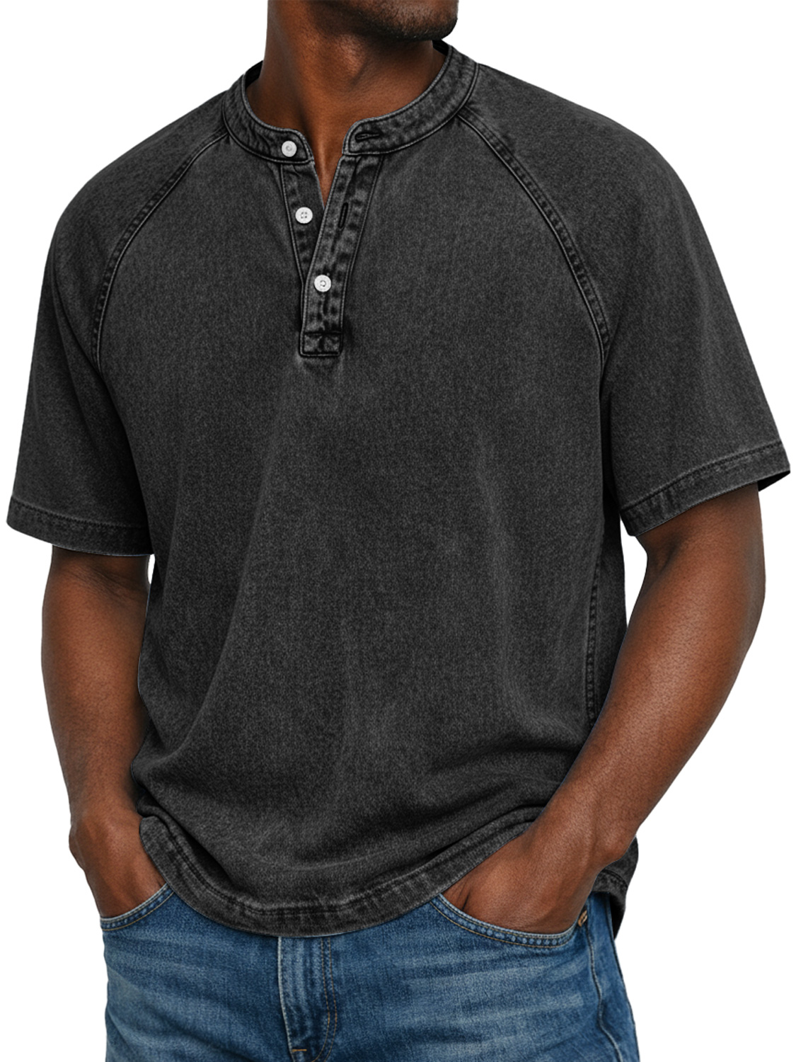 Men's Vintage Raglan Short-sleeved Henley Shirt