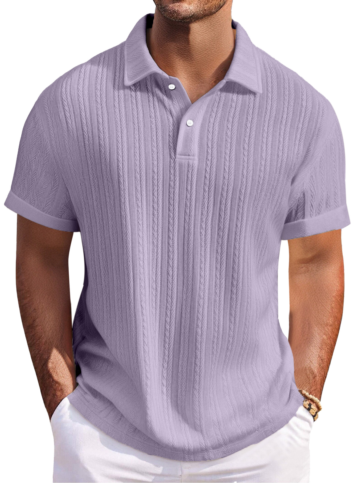 Men's Everyday Texture Solid Color Loose Button Lapel Short-sleeved Polo Shirt