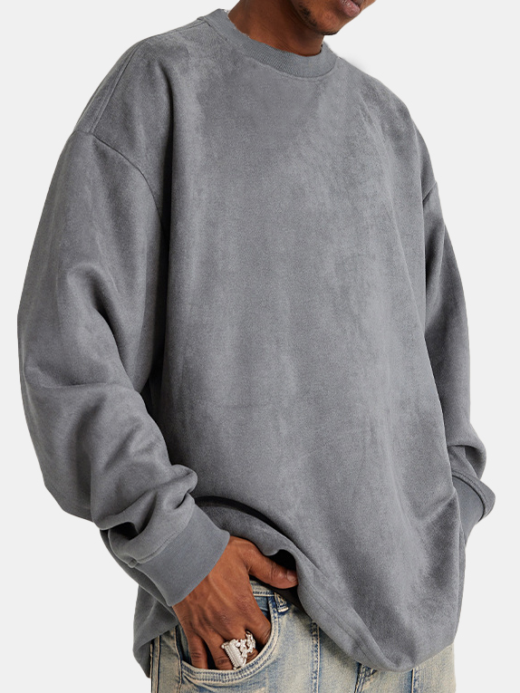 Men's Solid Color Comfort Suede Long Sleeve Crew Neck T-Shirt