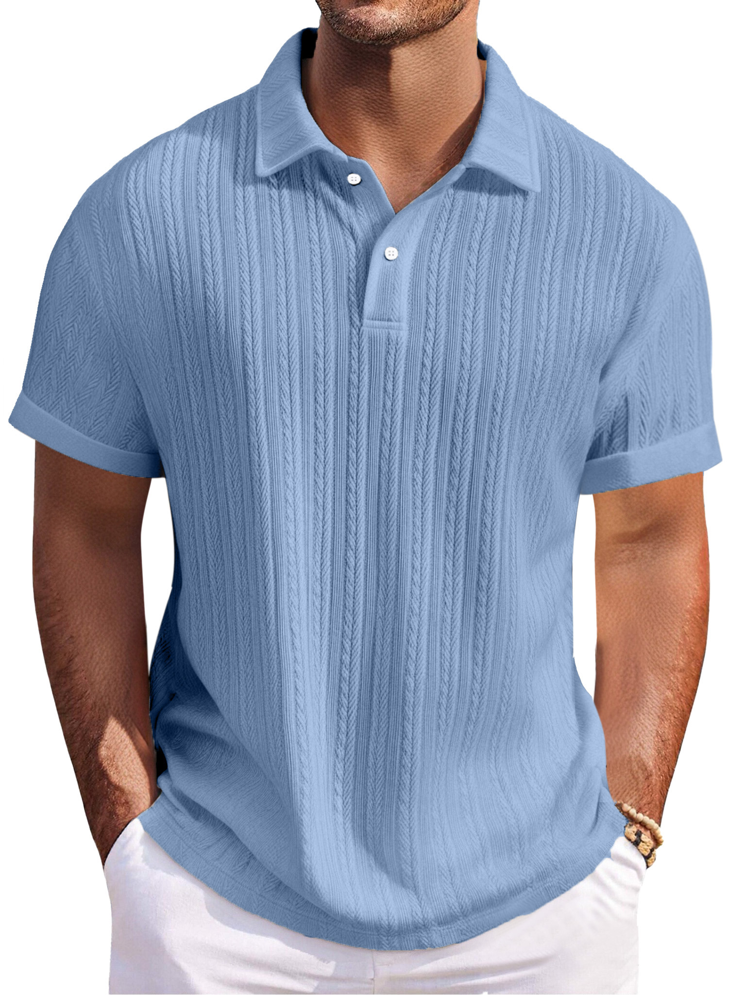 Men's Everyday Texture Solid Color Loose Button Lapel Short-sleeved Polo Shirt
