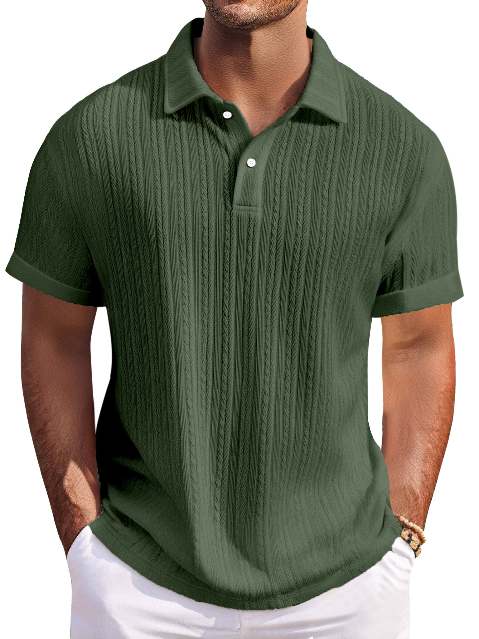 Men's Everyday Texture Solid Color Loose Button Lapel Short-sleeved Polo Shirt