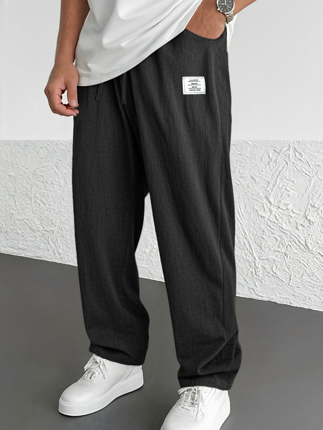 Men's Everyday Casual Embroidered Logo Solid Comfort Trousers