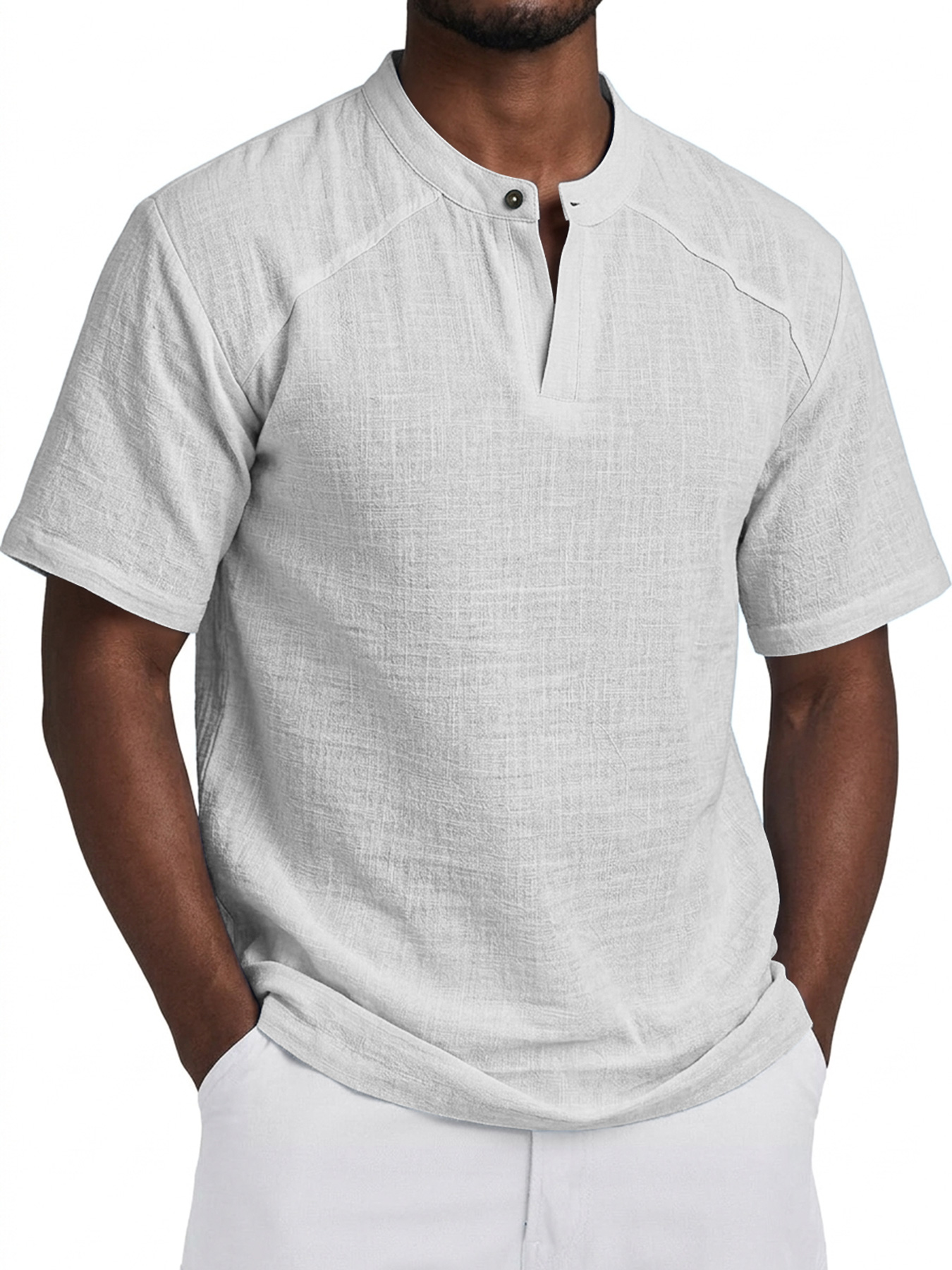 Men's Comfortable Cotton Linen Raglan Casual Short-Sleeve Henley Shirt