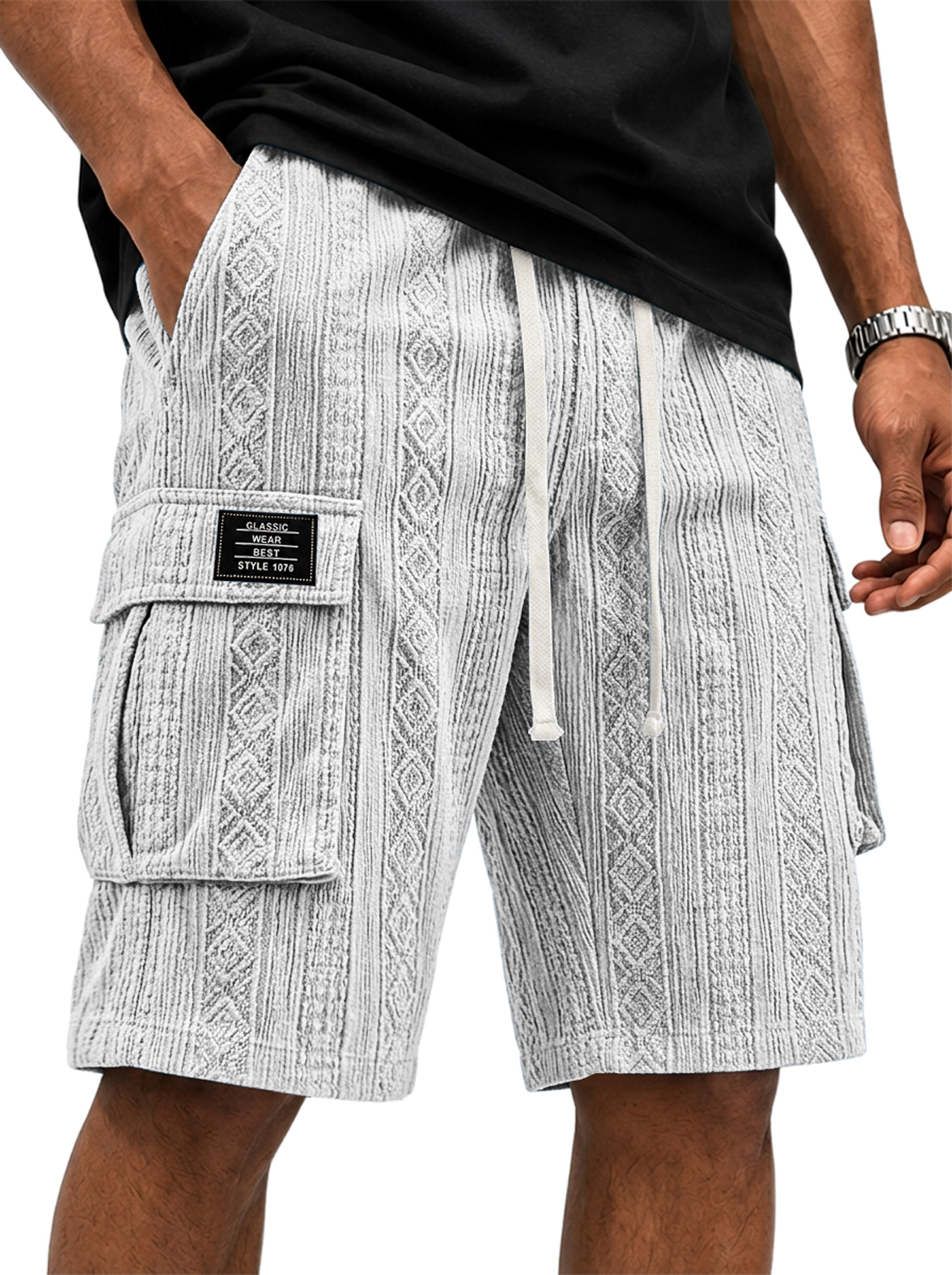 Men's Jacquard-Texture Multi-Pocket Casual Cargo Shorts