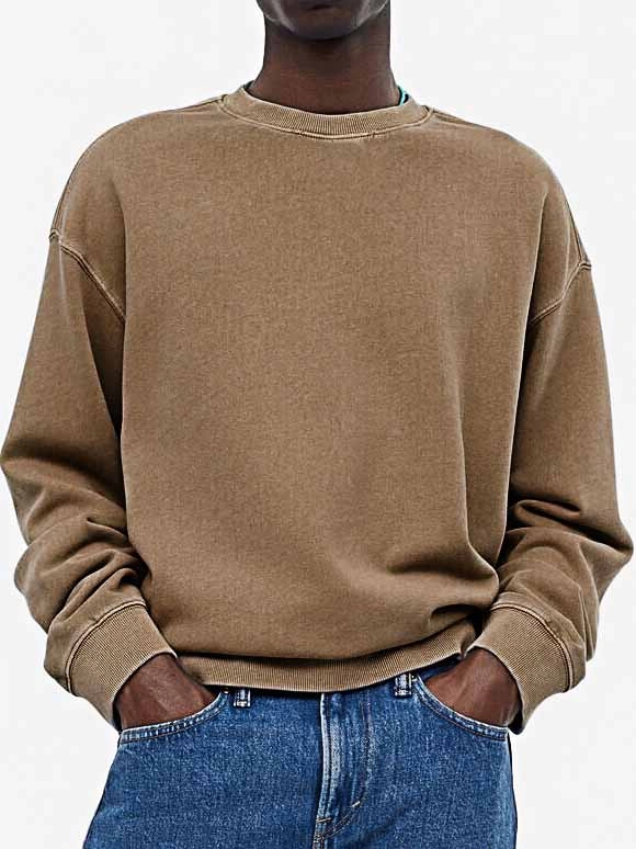 Men's Fashionable Casual Distressed Washed Long-sleeved Crew Neck Sweatshirt