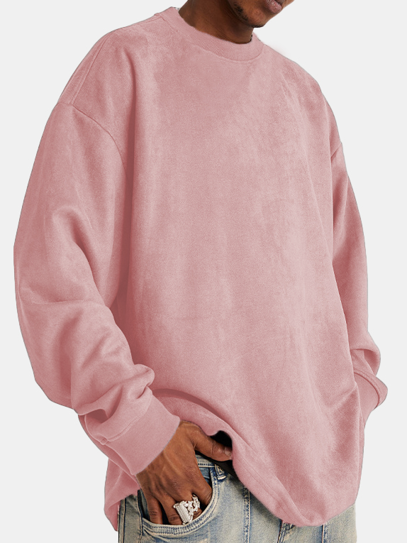 Men's Solid Color Comfort Suede Long Sleeve Crew Neck T-Shirt