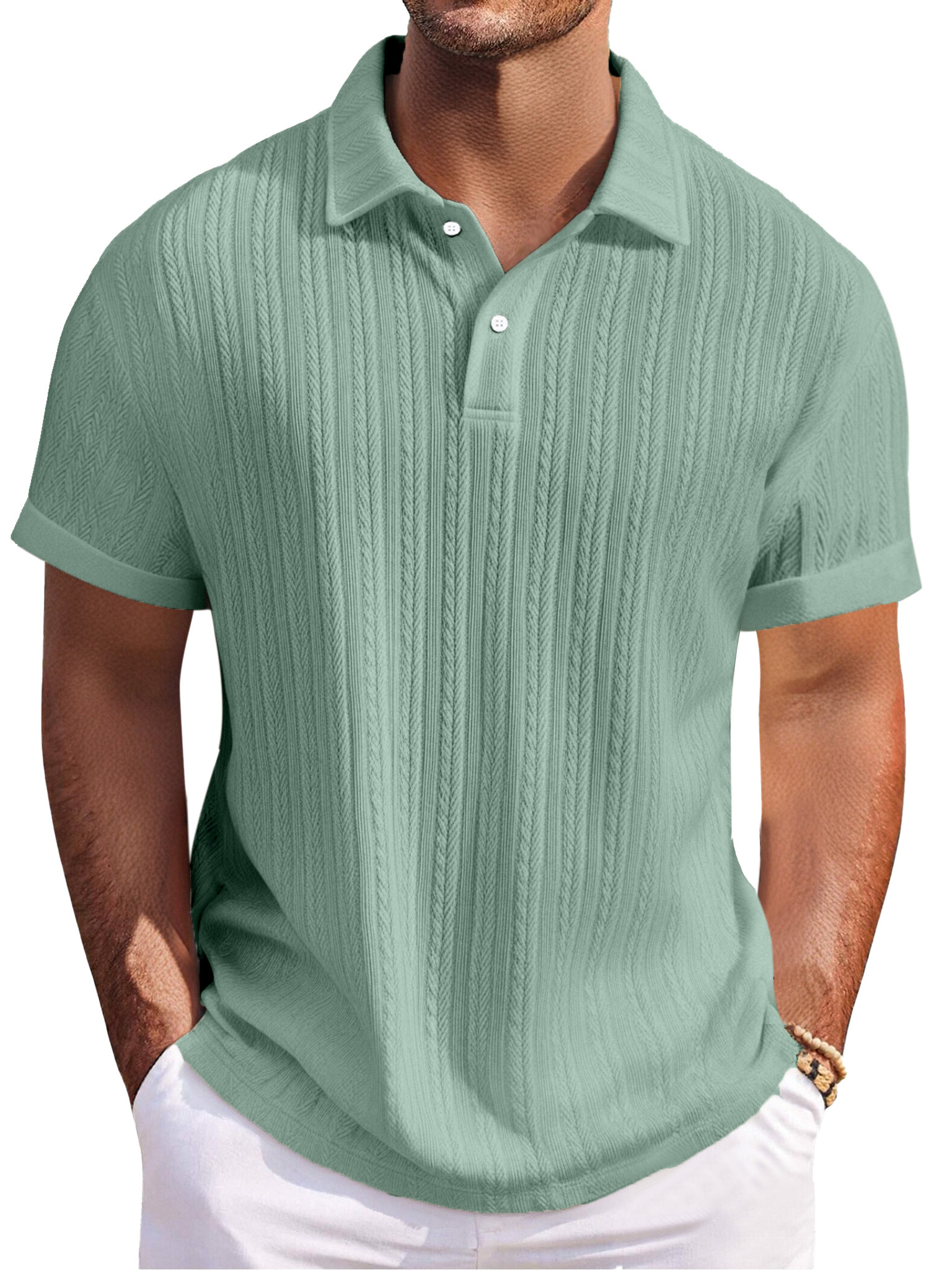 Men's Everyday Texture Solid Color Loose Button Lapel Short-sleeved Polo Shirt