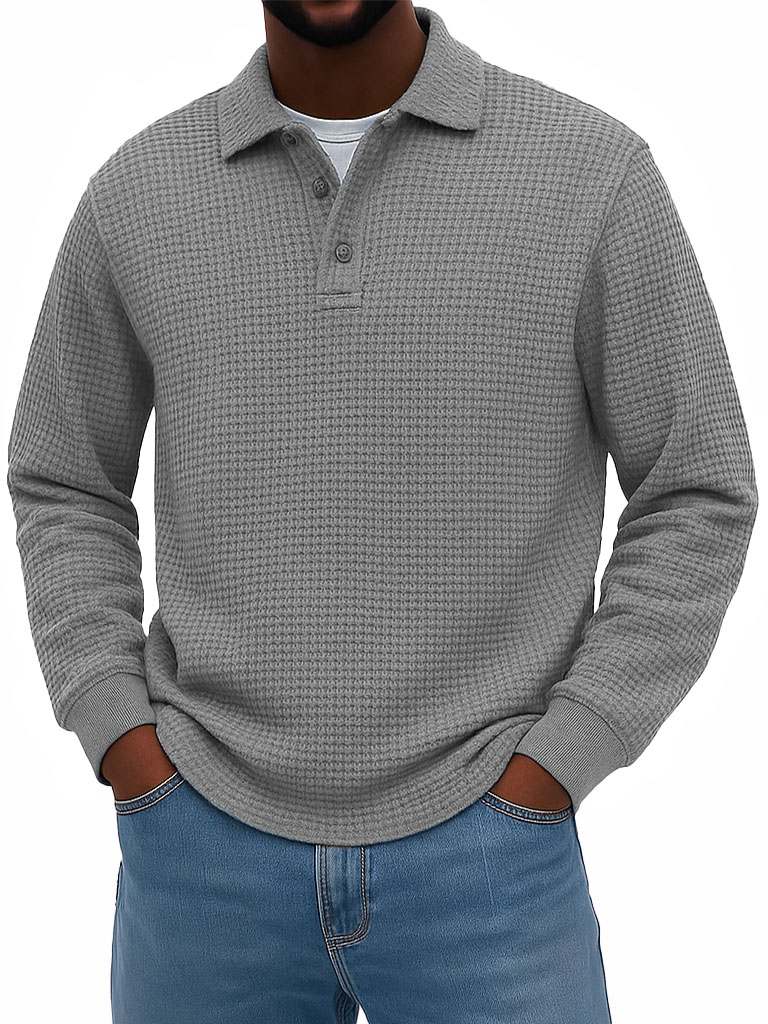 Men's Stylish Casual Corduroy Lapel Long-sleeved Polo Shirt 