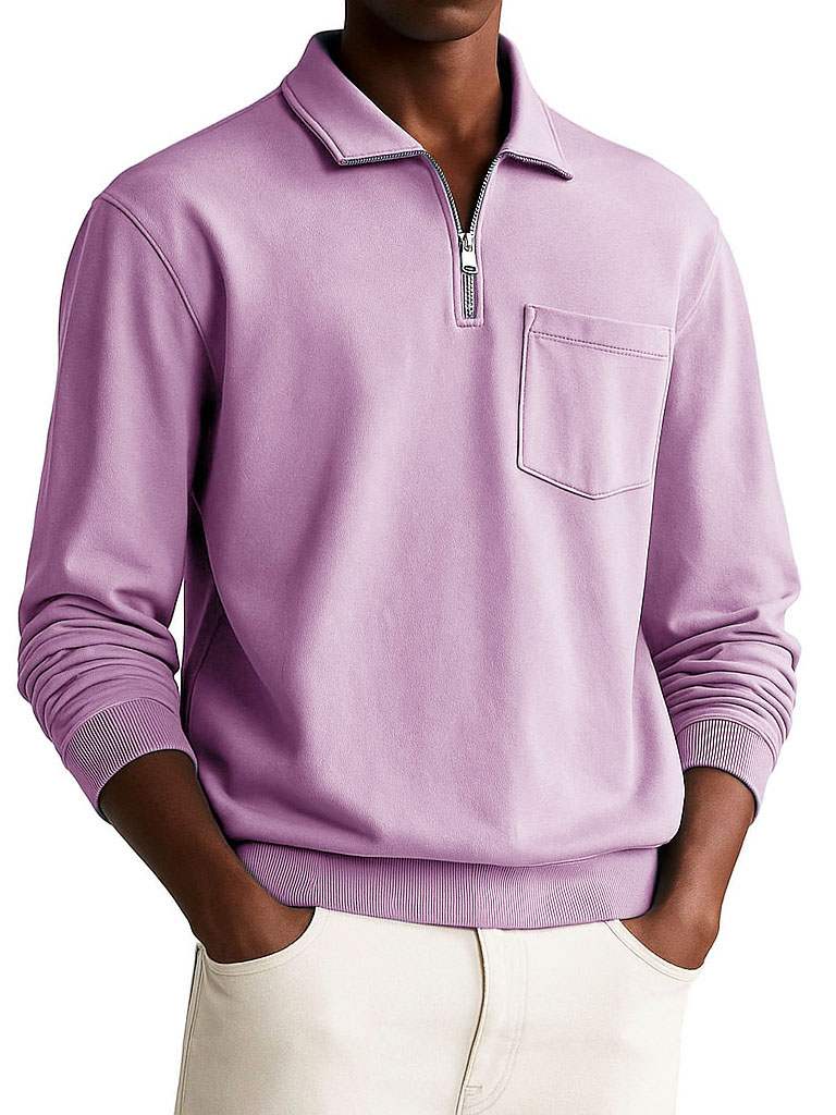 Men's Stylish Retro Everyday Multicolor Long-sleeved Lapel Pocket Polo Shirt 