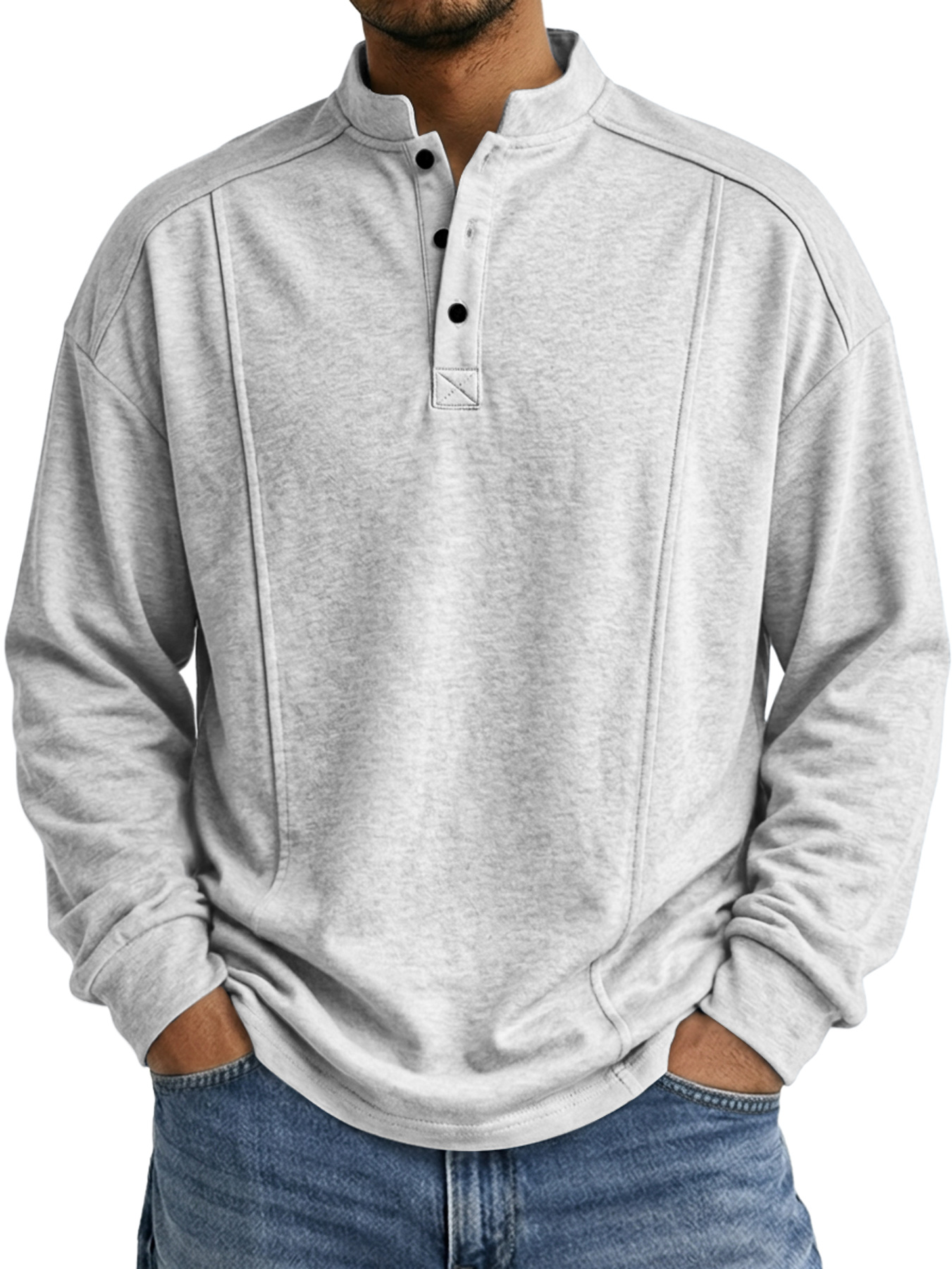 Men's Stand-up Collar Button-down Design Casual Long-sleeved Henley Shirt