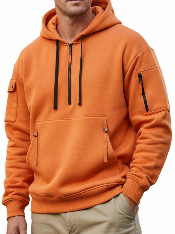 Men's Casual Sportswear Hoodie With Multiple Zipper Pockets