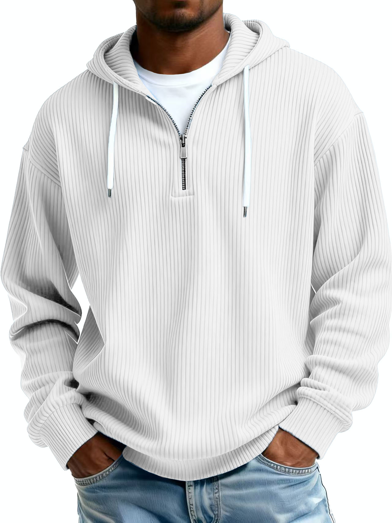 Men's Clothing Fashionable Casual Pit Strip Fabric Zipper Pockets Long-sleeved Sweatshirt 