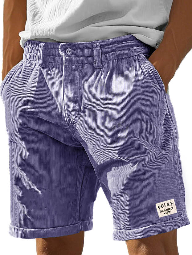 Men's Fashion Casual Corduroy Logo Embroidered Pocket Lace-up Shorts