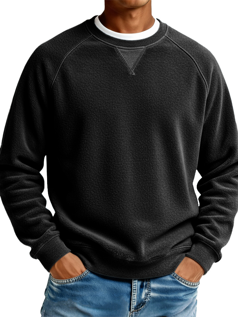 Men's Fashionable Casual Ribbed Fabric Raglan Neck Long-Sleeved Top