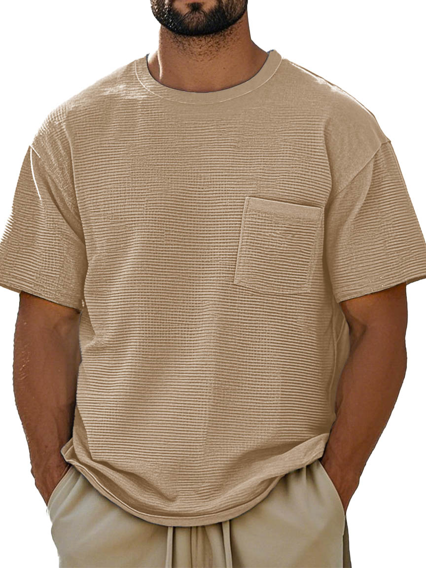 Men's Fashion Retro Texture Fabric Pocket Short-sleeved T-shirt