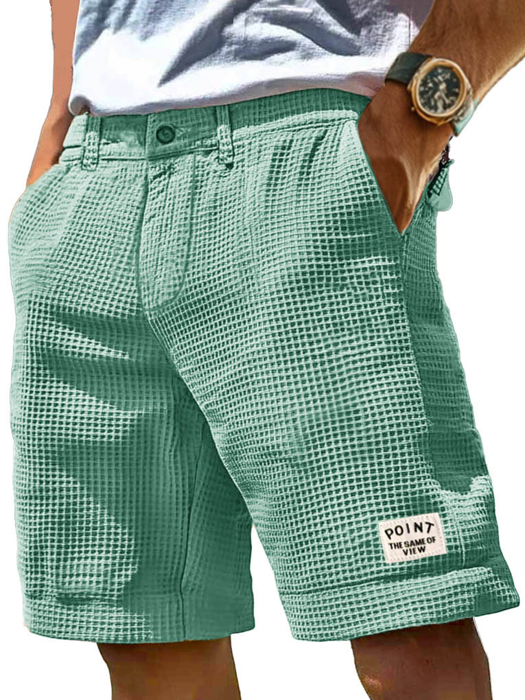 Men's Fashion Casual Waffle Fabric Pocket Embroidered Logo Shorts