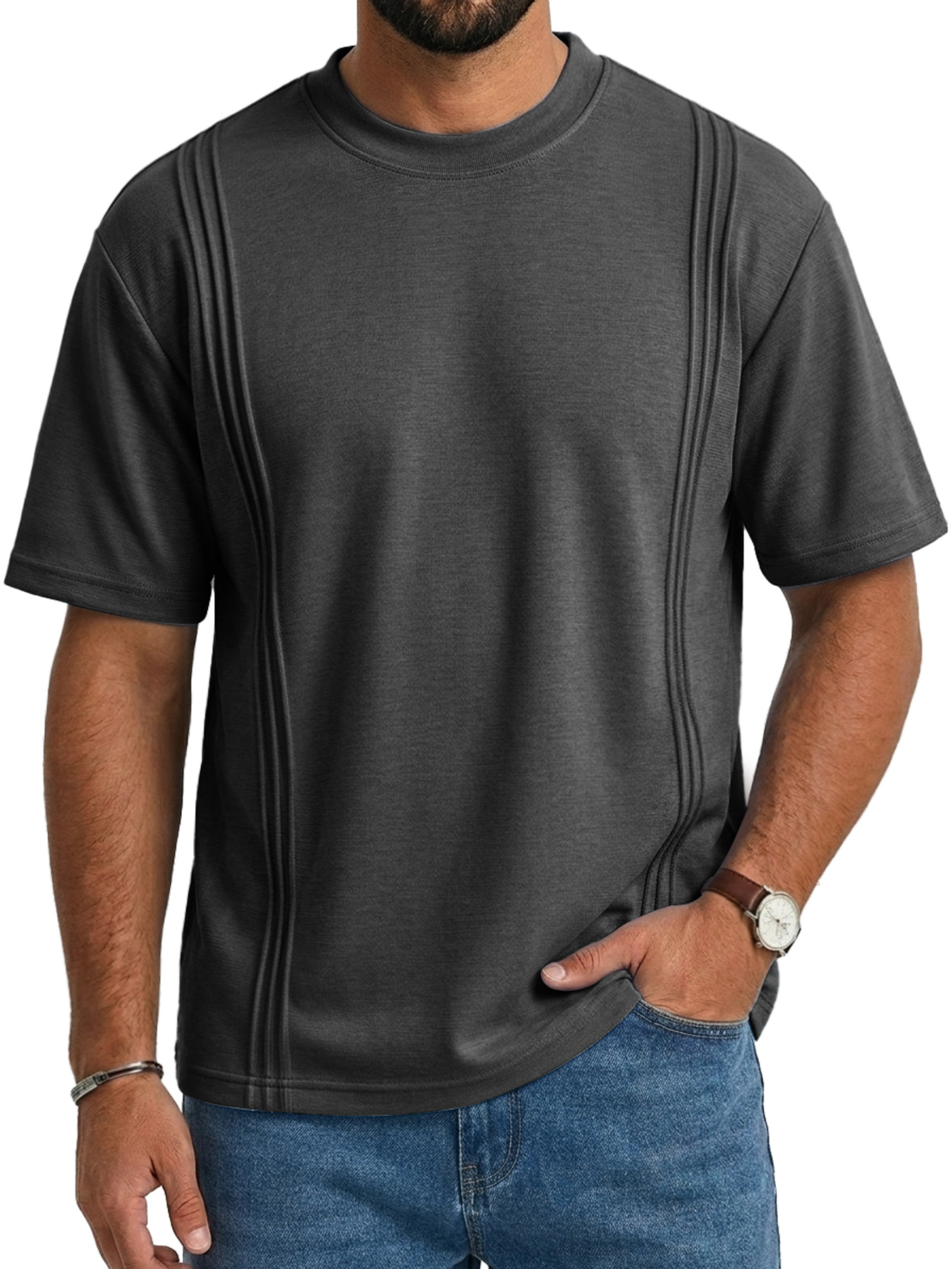 Men's Crew Neck Deconstructed Casual Short-Sleeve T-Shirt