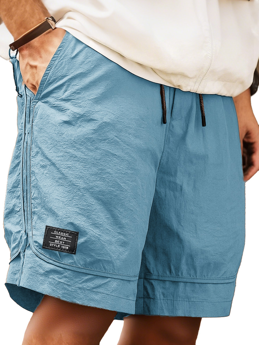Men's Retro Outdoor Workwear Sports Quick-drying Embroidered Logo Elastic Waist Drawstring Pocket Shorts 