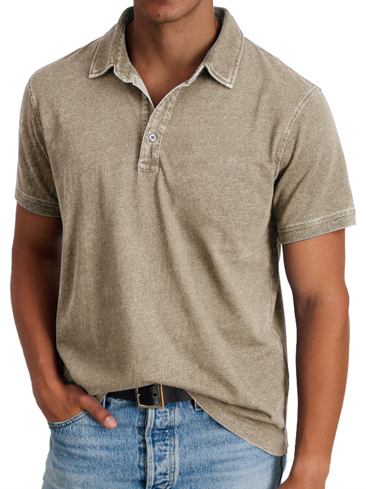 Men's Retro Lapel Button Casual Solid Color Short Sleeve POLO Shirt