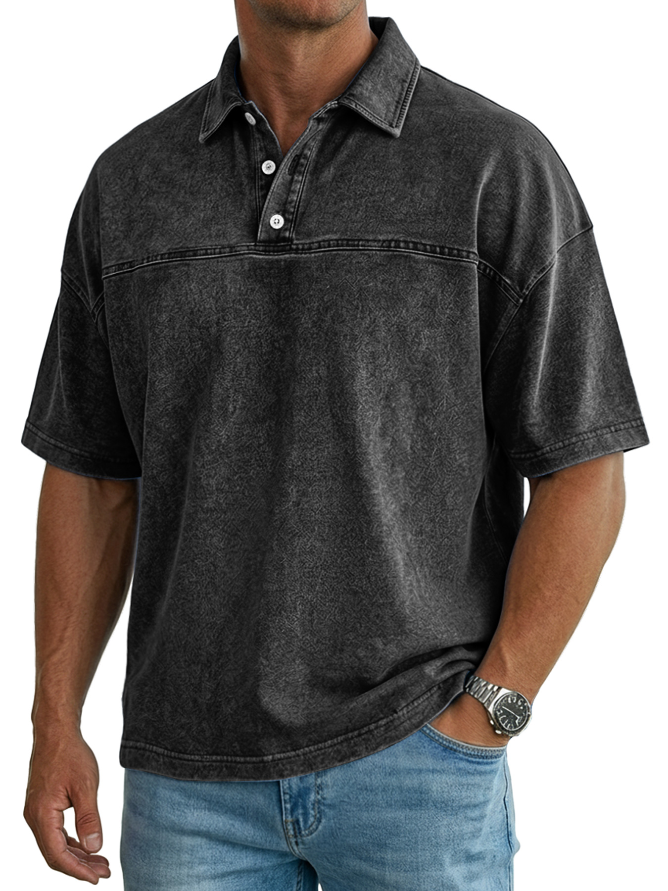 Men's Retro Collar Deconstructed Button Casual Short-Sleeve Polo Shirt