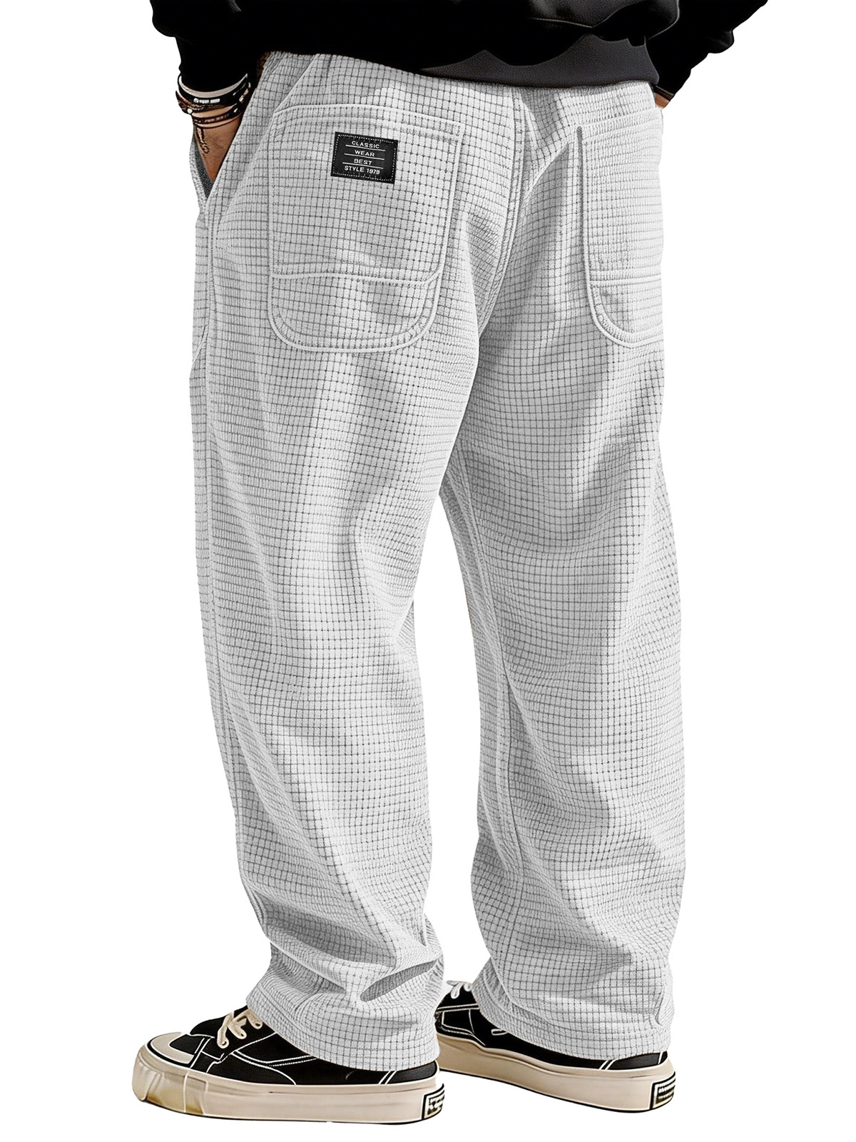 Stylish Casual Loose Waffle Fabric Pocket Tether Pants