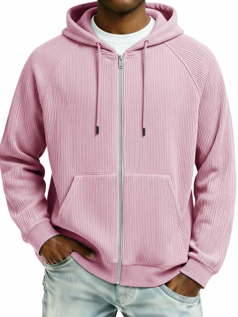 Men's Fashion Sporty Ribbed Fabric Raglan Sleeve Pocket Cardigan Jacket