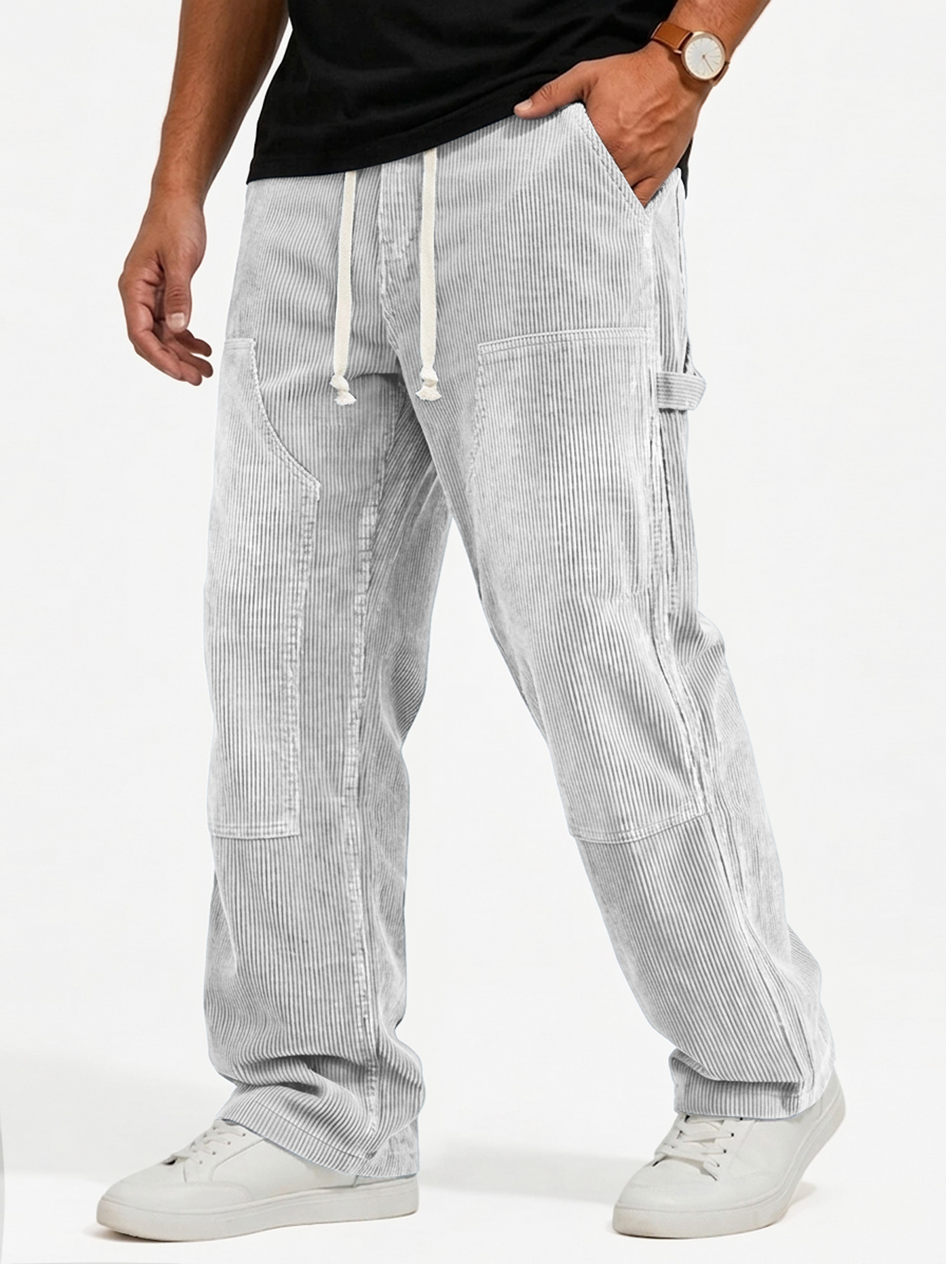 Men's Stylish Corduroy Cargo Trousers with Multiple Pockets