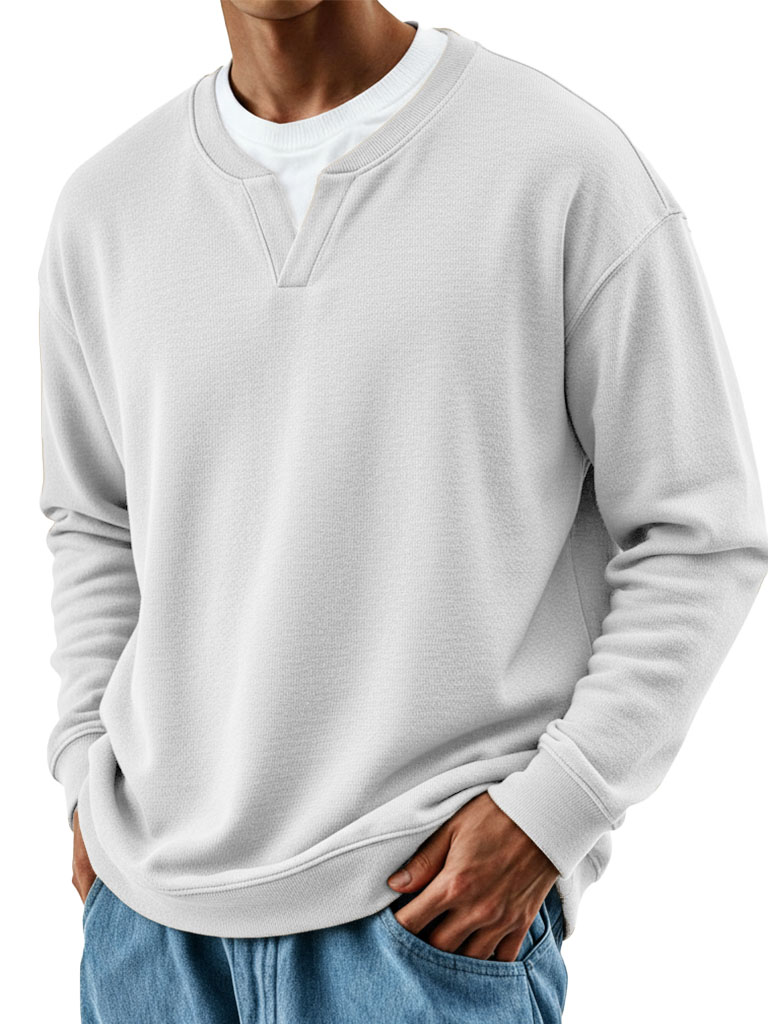Men's Stylish Casual Retro Fake Two-piece V-neck Loose-fitting Long-sleeved Sweatshirt 