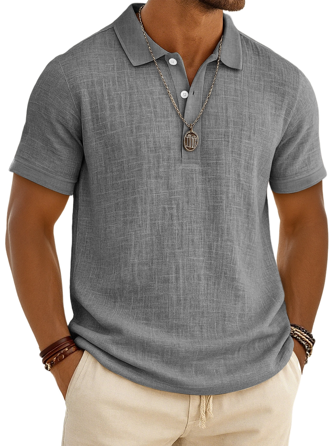 Men's Retro Lapel Button Casual Short Sleeve Plo Shirt