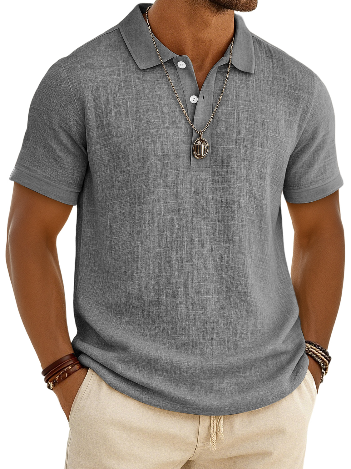 Men's Retro Lapel Button Casual Short Sleeve Plo Shirt