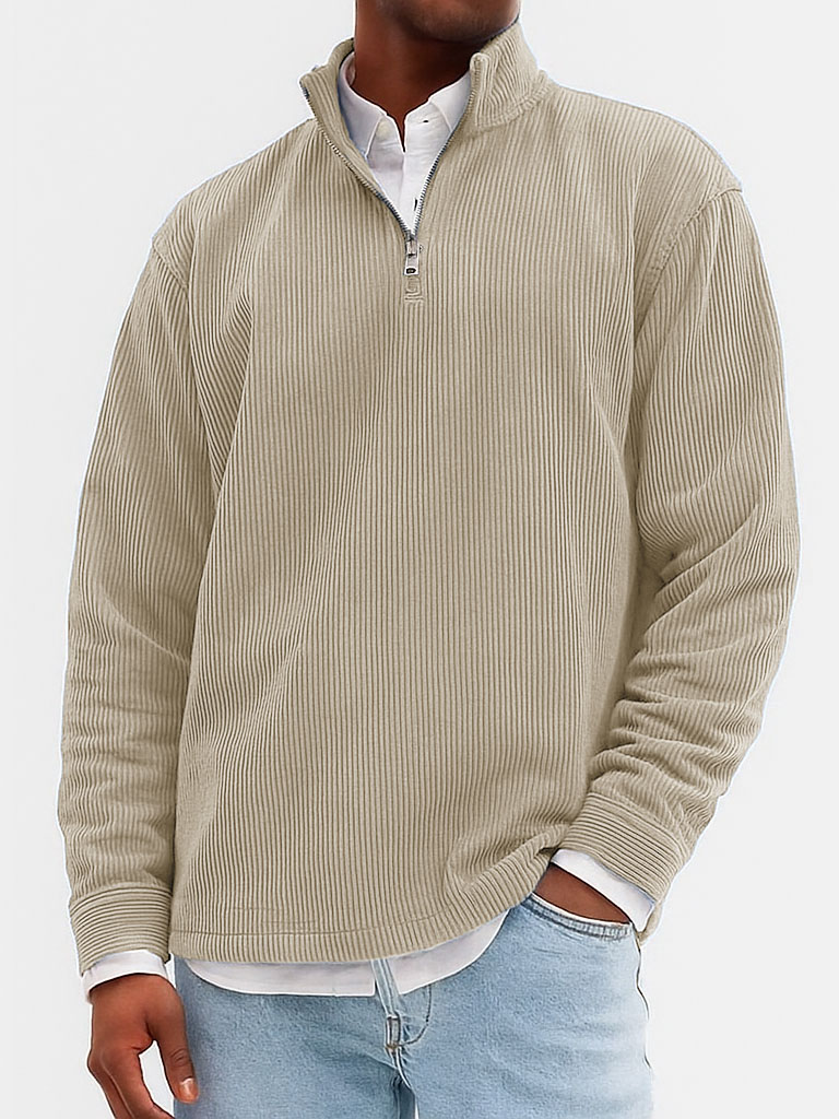 Men's Stylish Casual Ribbed Fabric Stand-up Collar Long-sleeved Sweatshirt 