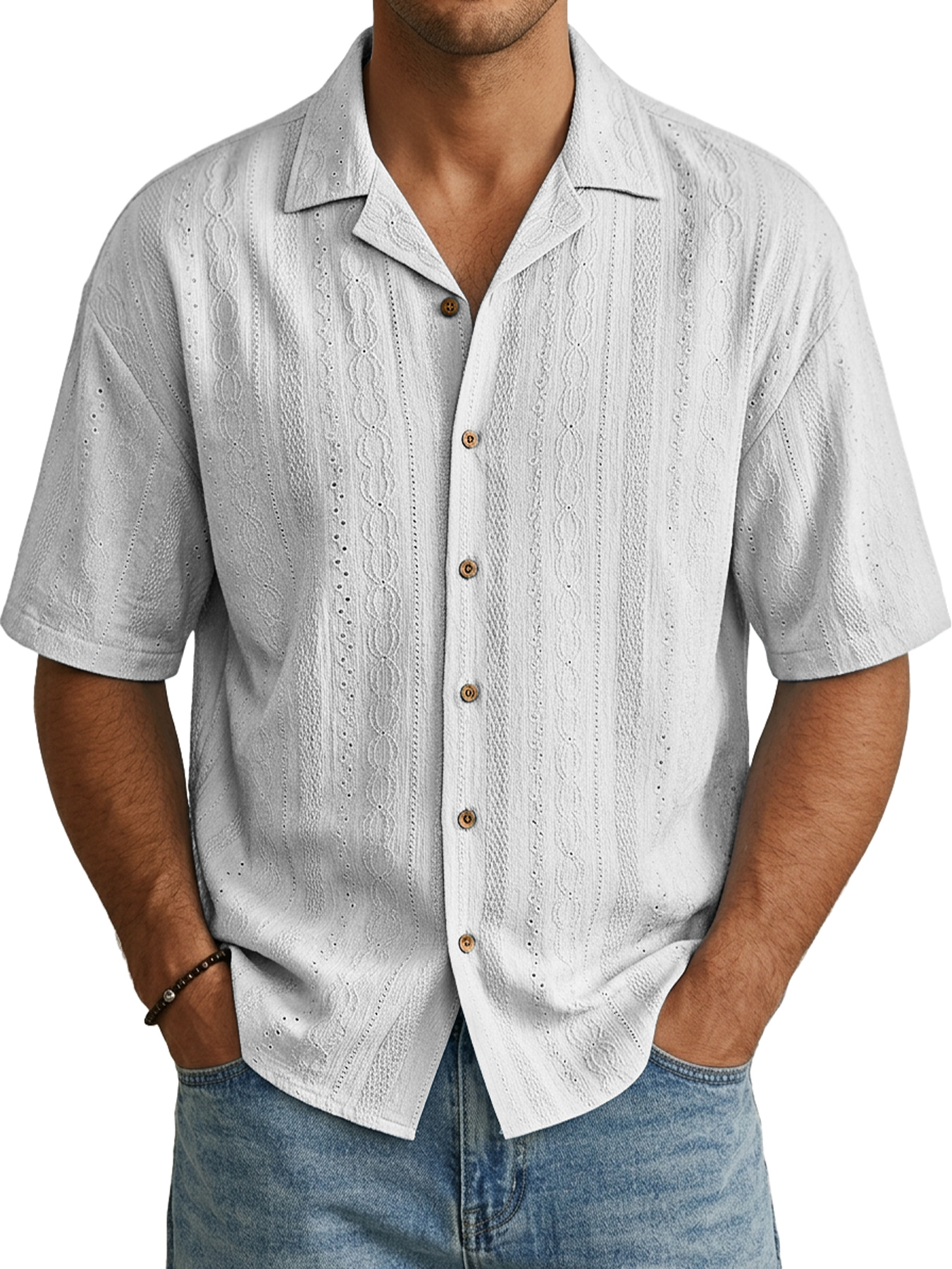 Men's Casual Jacquard Textured Comfortable Short-Sleeve Shirt