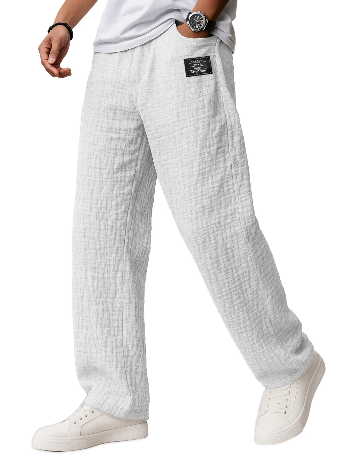 Men's Wear Fashionable Daily Texture Fabric Pockets Loose Tether Elastic Waist Embroidery Logo Pants