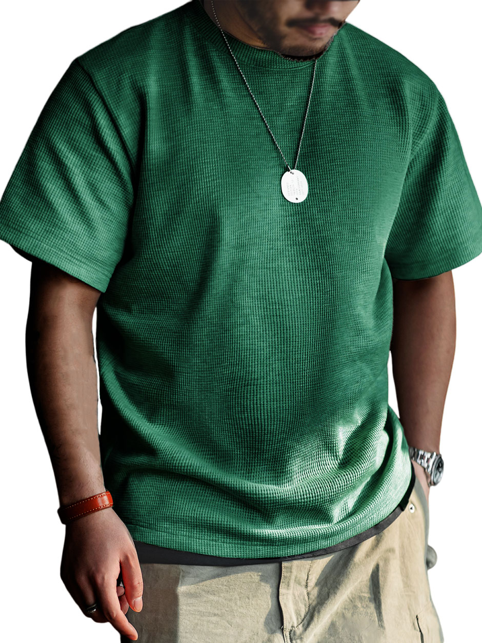 Men's Simple Waffle Fabric Short-Sleeved Round Neck T-shirt