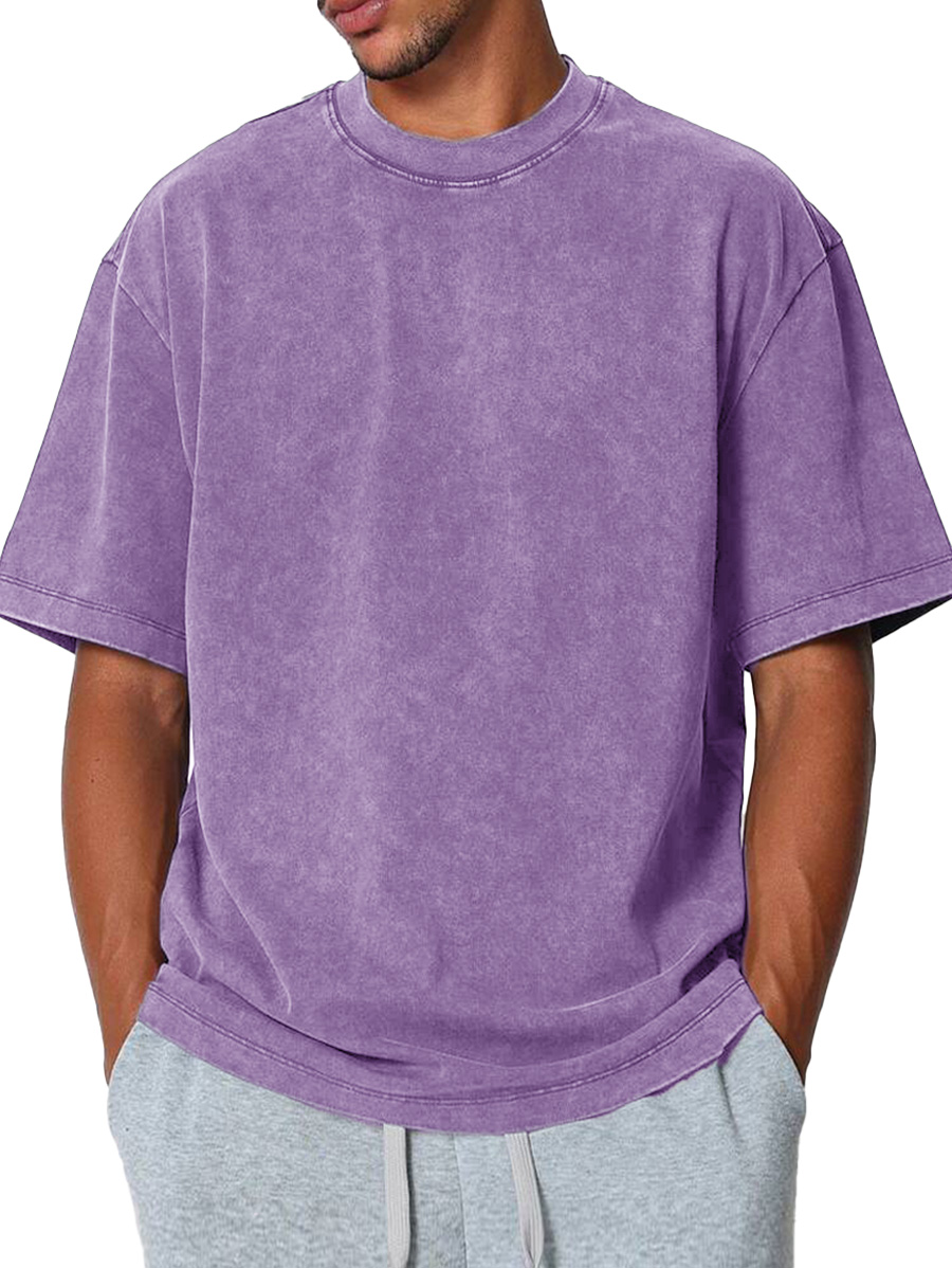 Men's Fashion Casual Retro Distressed Pure Cotton Round Neck Short-sleeved T-shirt 