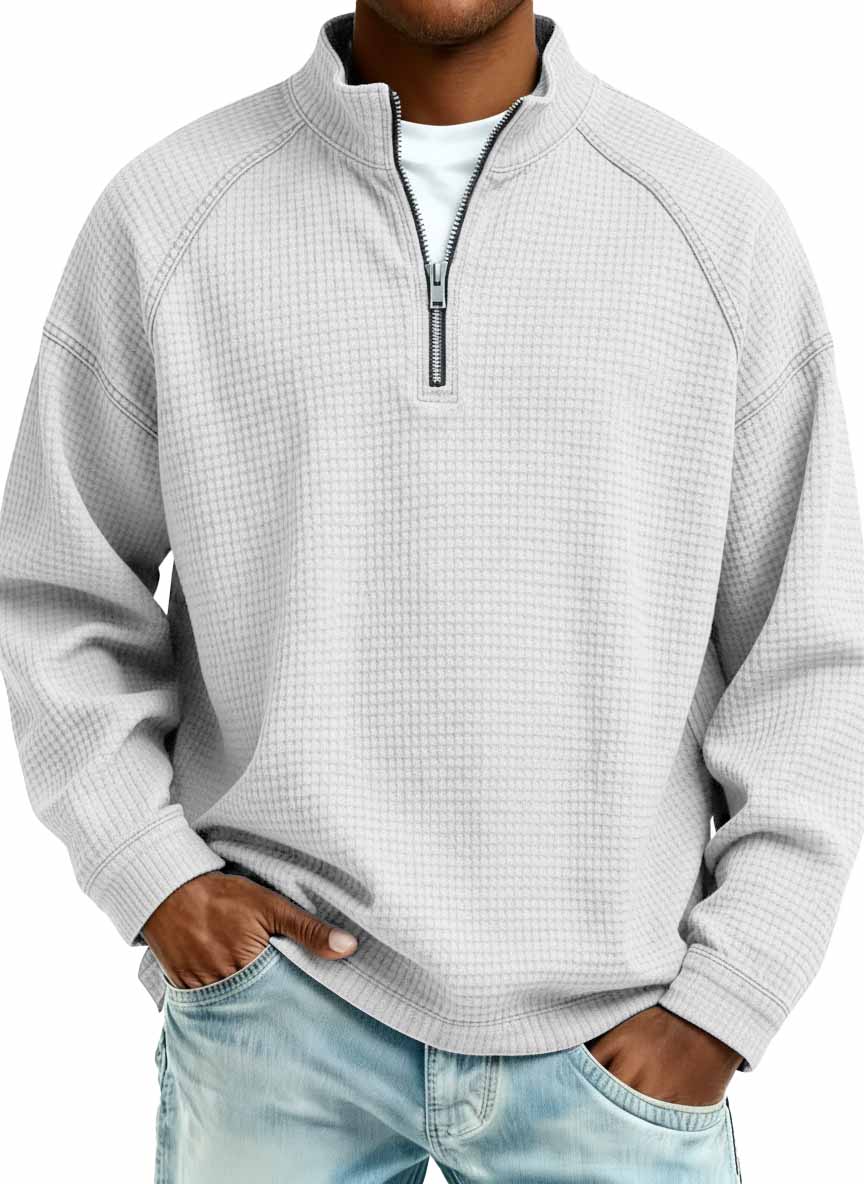 Men's Fashion Waffle Fabric Raglan Stand Collar Zipper Sweatshirt