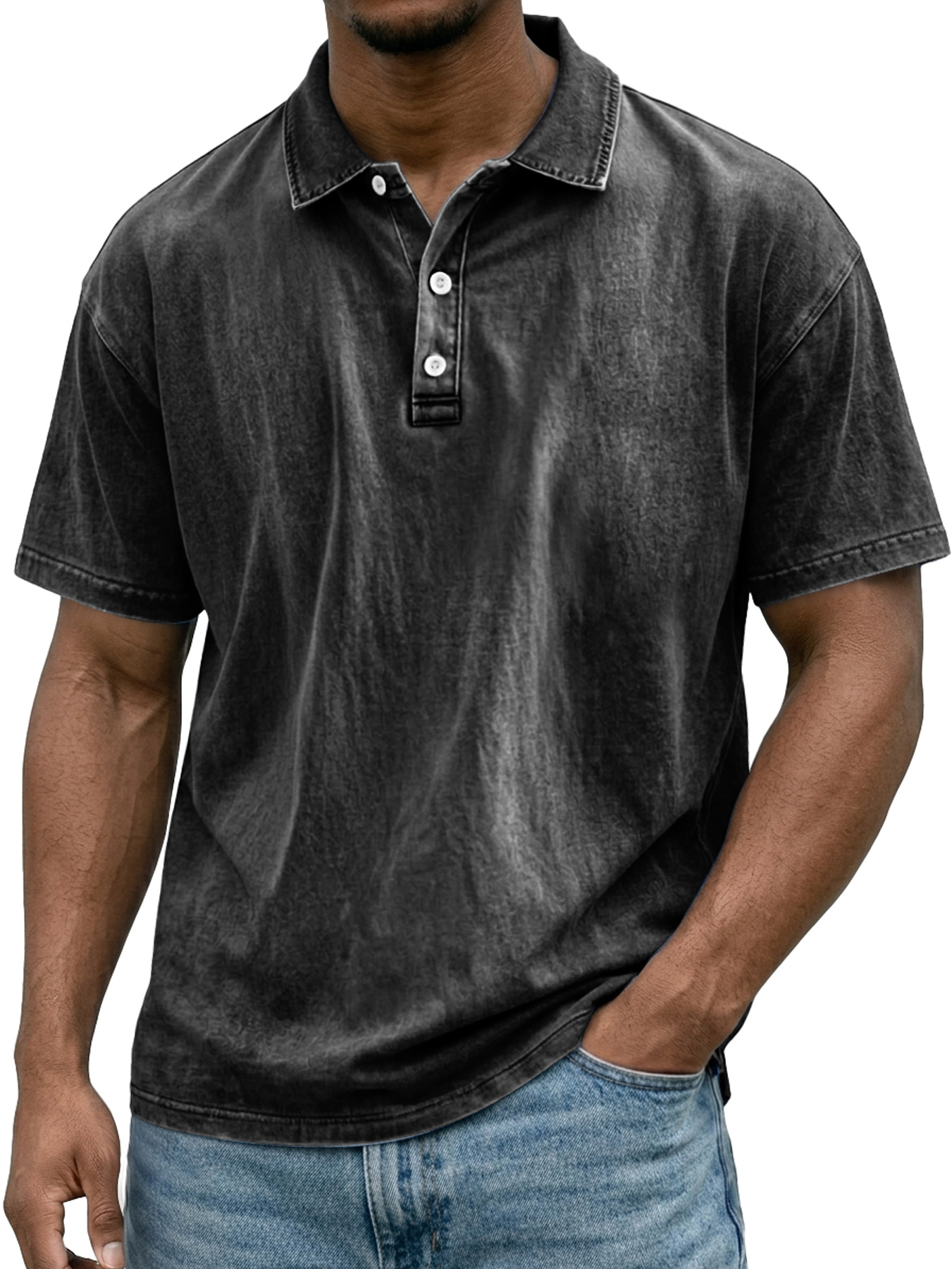 Men's Retro Casual Collared Button-Down Short-Sleeve Polo Shirt