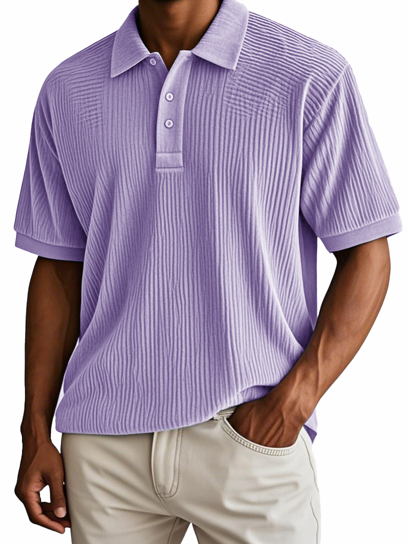 Men's Fashion Retro Corduroy Fabric Short-sleeved Polo Shirt 