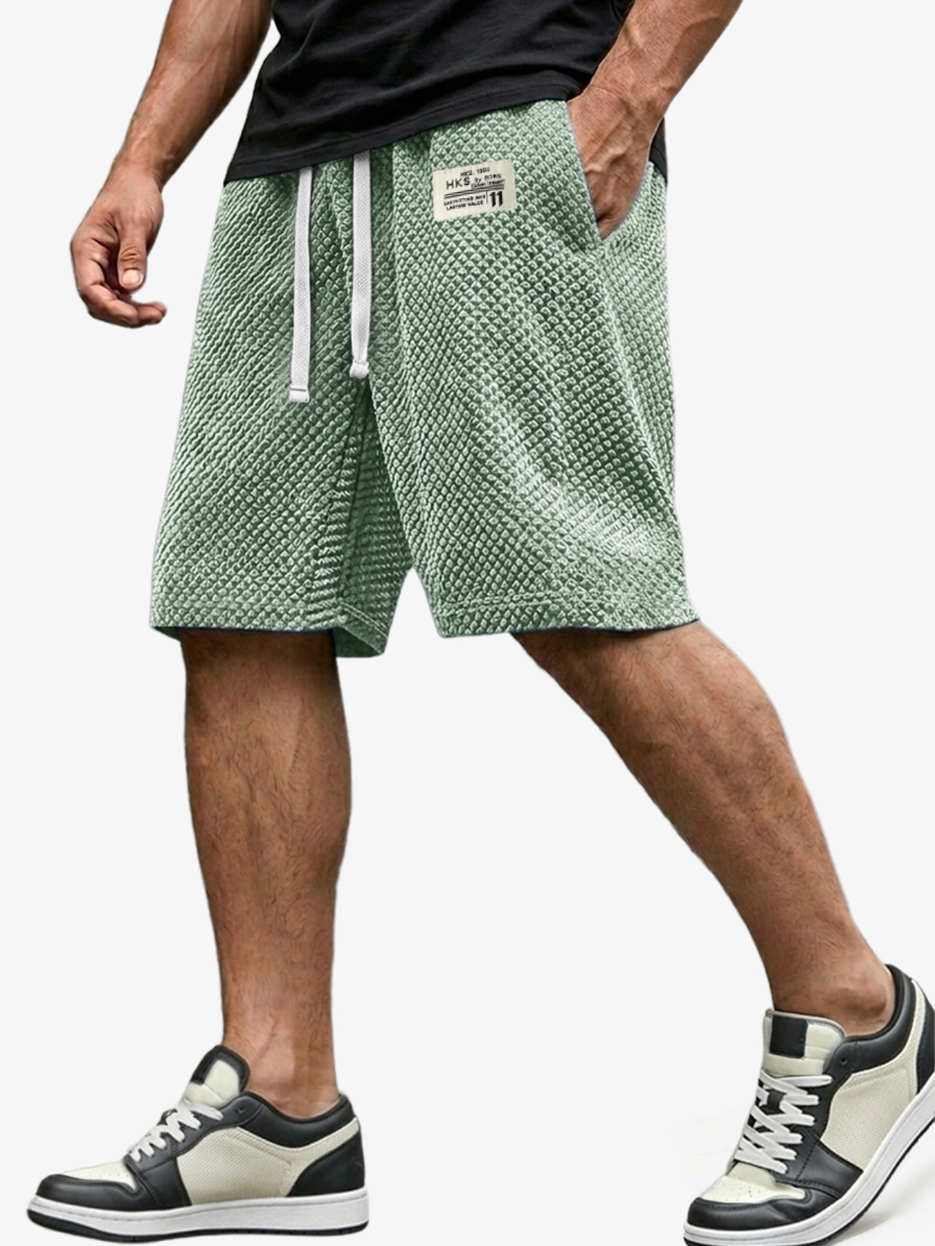 Men's Casual Loose-fitting Shorts With Textured Embroidered Logo