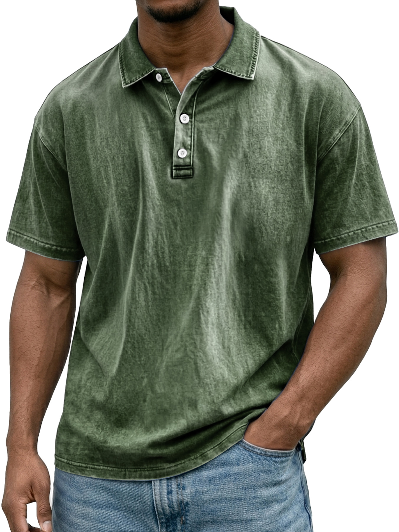 Men's Retro Casual Collared Button-Down Short-Sleeve Polo Shirt