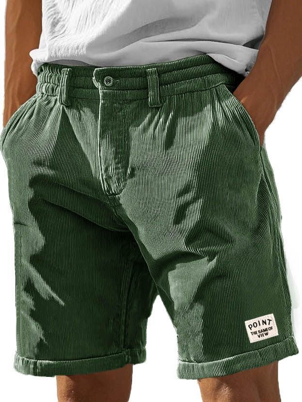 Men's Fashion Casual Corduroy Logo Embroidered Pocket Lace-up Shorts